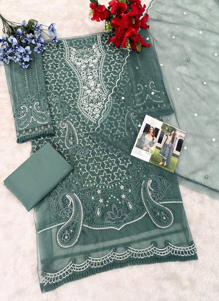 Maaria A 1176 Naylon Orgenza  With Embroidery Work Dress Material Wholesale Suppliers In Mumbai